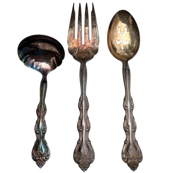 International Silverplate Serving Utensils Set Of 3 With Ornate Handles - Picture 1 of 7